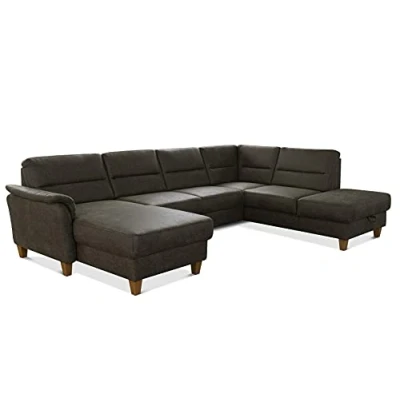 Abbildung von CAVADORE Wohnlandschaft Palera / U Form Sofa mit Schlaffunktion, Stauraum und Federkern 314 x 89 212 Mikrofaser in Lederoptik, Oliv
