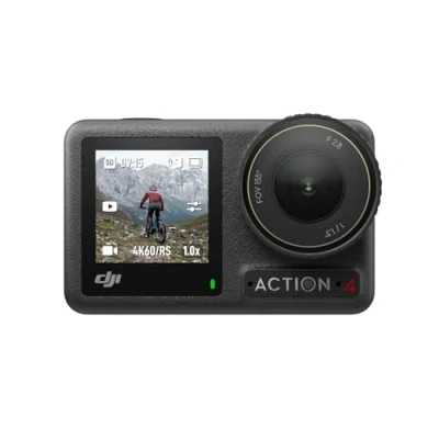 Abbildung von DJI Osmo Action 4 Essential Combo 4K/120fps wasserdichte Kamera mit einem 1/1,3 Zoll Sensor, atemberaubende Low Light Aufnahmen, 10 Bit und D Log M Farbleistung, langlebiger 1.770 mAh Akku