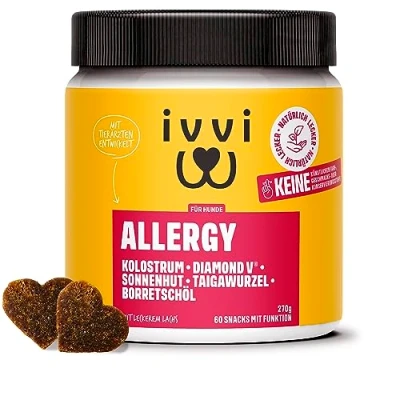 Abbildung von ivvi Allergy für Hunde gegen Allergien &amp; Juckreiz und zur Stärkung des Immunsystems 60 leckere Snacks (270g) mit Lachs