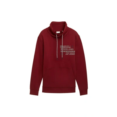 Abbildung von TOM Tailor Snood MIT Textprint Kapuzenpullover, Herren, Größe: XL, Burgundy dark red