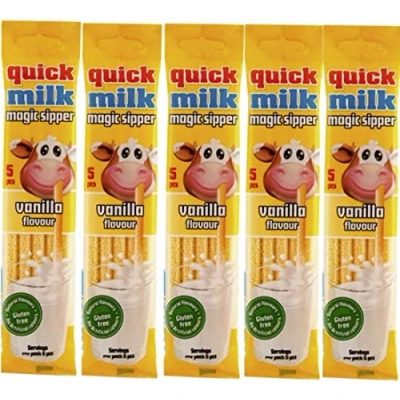 Abbildung von Quick Milk Vanille 5 Beutel mit je Halmen Magische Milch Trinkhalme Strohhalme