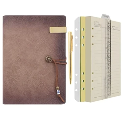 Abbildung von Wonderpool A5 Tagebuch Notizbuch Leder Ringbuch mit Stift,Nachfüllbarer Ordner Schreibpapier Spirale Notizblöcken Vintage Einband für Büro Plan Reisen Persönlicher Organizer(a Braunpink,A5)