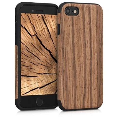 Abbildung von kwmobile Hülle kompatibel mit Apple iPhone SE (2022) / (2020) 8 7 Holz TPU Case Handy Schutzhülle Backcover Cover Maserung Braun