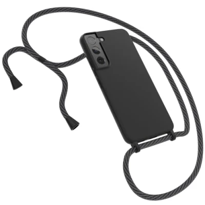 Abbildung von EAZY CASE Premium Silikon Handykette kompatibel mit Samsung Galaxy S22 5G Handyhülle Kette und Kameraschutz, weich TPU Hülle in Schwarz Kordel Anthrazit Clips Black