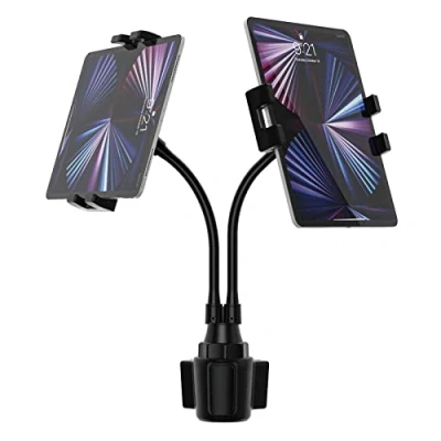 Abbildung von Tablet Halterung Auto Getränkehalter, woleyi Verstellbare KFZ Becherhalter mit Schwanenhals Dual Klemme für iPad Pro 9.7, 11, 12.9 Air Mini, Galaxy Tabs, iPhone, 4 13&quot; Handys &amp; Tablets