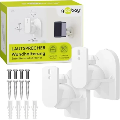 Abbildung von Goobay Wandlautsprecherhalterung Universalhalterung für Lautsprecher (3,5 kg) 20 Neigungs &amp; 70 Schwenkverstellung sichere und einfache Installation werkzeuglose Ausrichtung Weiß 49394
