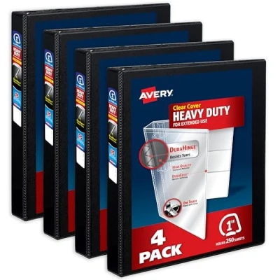 Abbildung von Avery Robuster 3 Ringbuch, 2,5 cm One Touch schräger Ring, für 21,6 x 27,9 Papier, 4 schwarze Ordner (79868)