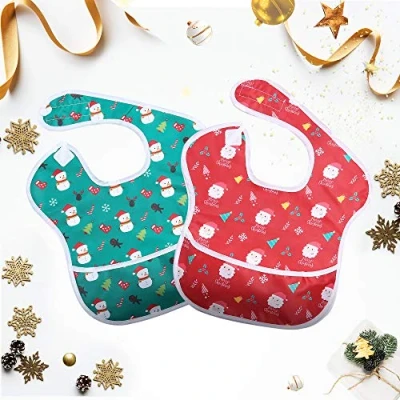 Abbildung von Lätzchen Baby Kleinkind Wasserdicht Kurzarm Fütterung Schürze mit eingebauten Tasche für Babys/Kleinkinder (Christmas Bib)