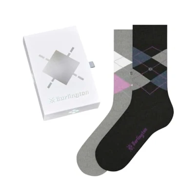 Abbildung von Burlington Damen Socken Basic Gift Box W So Baumwolle gemustert 2 Paar, Mehrfarbig Schwarz Grau 0500, 36 41