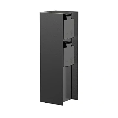 Abbildung von ledscom.de Garten Steckdosensäule POMI für außen, IP44, 2 Fach, Edelstahl, schwarz, eckig, 23 cm, Außensteckdose, Gartensteckdose, Steckdosenturm, Außensteckerdose, Energiesäule