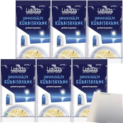 Abbildung von usy Bundle für Liakada Kürbiskerne Geröstet &amp; Gesalzen Ungeschält 6er Pack (6x100g Beutel) + Block