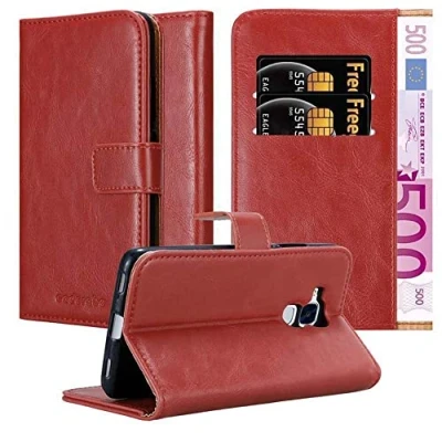Abbildung von Cadorabo Hülle kompatibel mit Honor 5C aus Premium Kunst Leder Flip Klappbare Stoßfeste Magnetische [Standfunktion] [Kartenfächern] Cover für Tasche in Rot