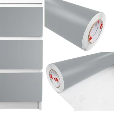 Abbildung von DecoMeister Klebefolien Deko Folie Selbstklebefolie Selbstklebende Möbelfolie Einfarbig für Interior Exterior Einheitliche Farbe Fertigrolle 100cm x 1000cm Grau Matt