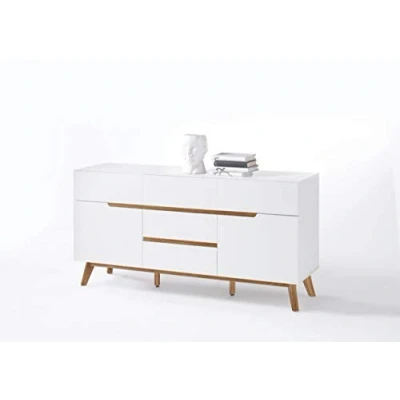 Abbildung von Newfurn Sideboard Kommode Skandinavisch Anrichte Highboard Mehrzweckschrank II 145x76x 40 cm (BxHxT) [Isaac.Eight] in Eiche/Weiß Wohnzimmer Schlafzimmer Esszimmer