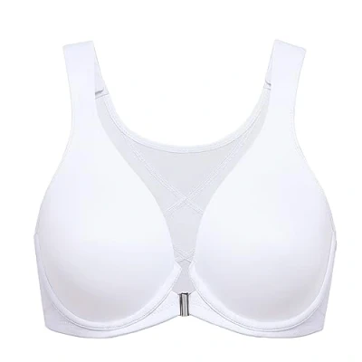Abbildung von DELIMIRA Damen Haltungskorrektur BH mit Vorderverschluss Große Brüste Starker Halt Bügel Soft Tiefen Ausschnitt Weiss 105C