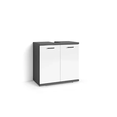 Abbildung von byLIVING Waschbeckenunterschrank Nebraska/Korpus matt anthrazit / 2 Türen Hochglanz weiß lackiert/Bad Waschtisch Unterschrank stehend/WABU türig/B 60, H 59, T 31,5 cm