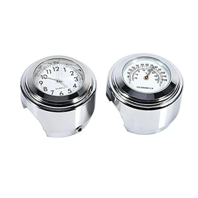 Abbildung von Qiilu Motorrad Uhr, Lenkerhalterung 7/8&quot; 1&quot; Uhr Zifferblatt 0026 Thermometer Temp Weiß