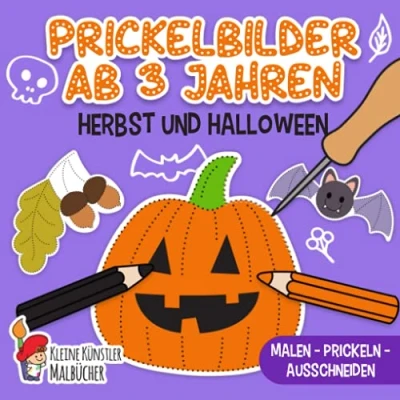 Abbildung von Prickelbilder ab 3 Jahren: Herbst und Halloween Malen, Prickeln, Ausschneiden Basteln! Prickelblock für Jungen Mädchen Bastelbuch Kinder