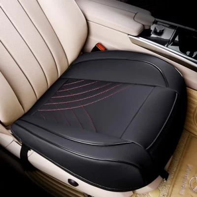 Abbildung von kingphenix Premium PU Autositzbezug, Vordersitzschutz, funktioniert mit 95% aller Fahrzeuge, gepolstert, rutschfest, vollständige Umwicklungskante, Maße: 53,3 x 51,8 cm, 1 Stück, Schwarze und rote