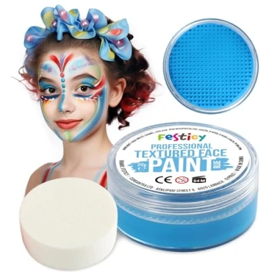 Abbildung von Festicy Profi Theaterschminke Blau, 20g, inkl. Schwamm EN 71 3 &amp; Reach Zertifiziert Ideal als Schminke Fasching Karneval Für min. 30 Gesichter Kinderschminke, sicher hautfreundlich