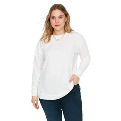 Abbildung von TRENDYOL Damen mit Rundhalsausschnitt, Einfarbig, Normale Passform, Übergröße Sweatshirt, Natur, XL EU