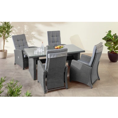 Abbildung von KONIFERA Garten Essgruppe »New Paris«, (Set, 13 tlg., 4 Sessel, Rückenlehne verstellbar, Tisch 90x180x75 cm), inkl. Auflagen, Aluminium/Polyrattan