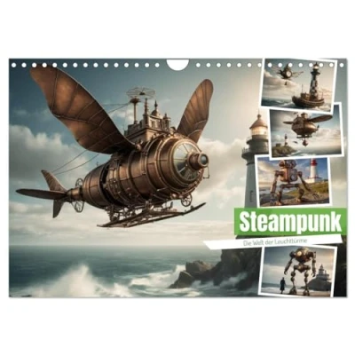 Abbildung von Steampunk Die Welt der Leuchttürme (Wandkalender 2025 DIN A4 quer), CALVENDO Monatskalender