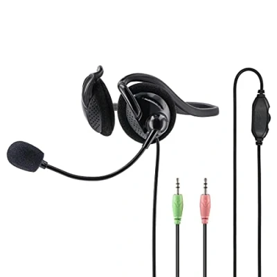 Abbildung von Hama PC Headset mit Nackenband (Office Mikrofon, 2x 3,5 mm Klinkenanschluss, Headphones Nackenbügel, Kopfhörer gepolsterten Ohrmuscheln, flexiblem Mikrofonarm) schwarz