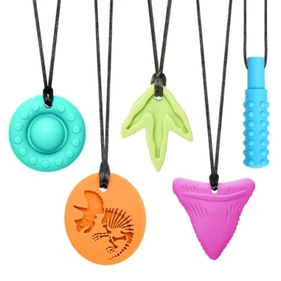 Abbildung von CLDY 5 Stück Kaukette für kinder, BPA frei, Autismus Spielzeug Jungen und Mädchen, beisskette Sensory Kauen Halskette, perfekt Kinder mit ADHS, Beißende, Fingernägel