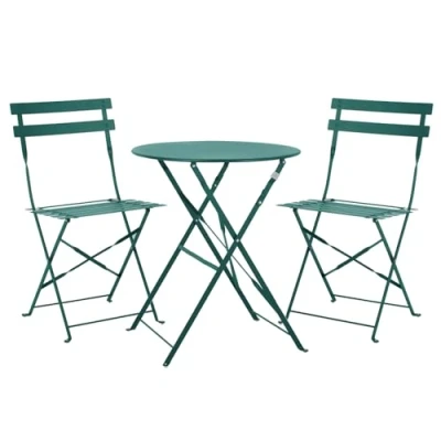 Abbildung von SVITA Bistro Set 3 teilig Gartenset Garnitur Metall Möbel Stuhl Tisch Klapp Balkon Dunkelgrün