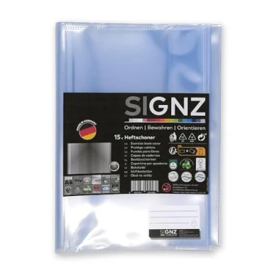 Abbildung von SIGNZ Heftschoner DIN A4, 15 Stück, transparent, starke 140my (0,14mm), glasklar, CO2 neutral hergestellt, made in Germany