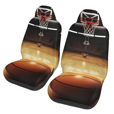 Abbildung von OUSIKA Basketball Arena Print Auto Sitzbezug 2 Pcs Vordersitzbezüge Weiche Sitzkissen Langlebig Vordersitz Sitzschoner Universal Zubehör