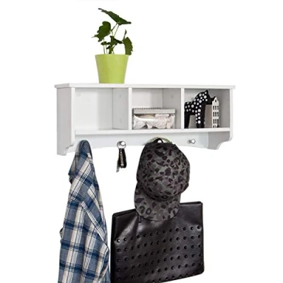 Abbildung von SoBuy FRG48 W Wandgarderobe, Hängeregal, Wandhaken, Badezimmerschrank,mit 4 Haken,weiß, B 60 cm