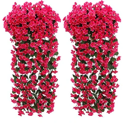 Abbildung von Fycooler Künstlich Hängende Blumen, Blauregen Efeublumen Künstlicher Hängender Glyzinien,Kunstblumen Veilchen Hgende Blumen für Outdoor Heimdekoration Garten/Hof Schnur Blumendekoration (Rot X 2)