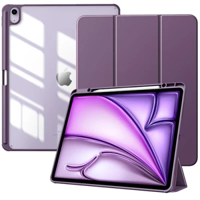 Abbildung von TiMOVO Hülle für New iPad air 13 Zoll (M2) 2024 Schutzhülle mit Stifthalter, Schlank Ständer Klarer Transparent Rückseite 13,Auto Schlaf/Aufwach, Purpurschwarz