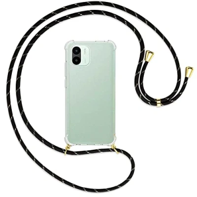 Abbildung von mtb more energy® Handykette kompatibel mit Xiaomi Redmi A1, A2 Schwarz+Gold gestreift/Gold Smartphone Hülle zum Umhängen Anti Shock Full TPU Case
