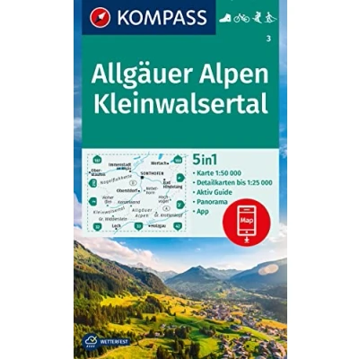 Abbildung von KOMPASS Wanderkarte 3 Allgäuer Alpen, Kleinwalsertal 1:50.000: 4in1 mit Aktiv Guide und 1:25000 Karten, inklusive Kartenbereich zur ... in der App. Fahrradfahren. Skitouren.