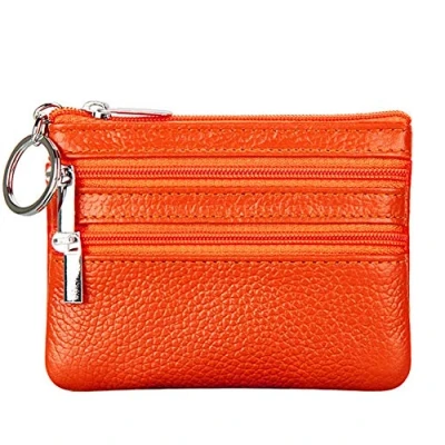Abbildung von Cynure Damen Echtleder Münzbörsen Mini,Klein Geldbörse Münzegeldbörse mit Schlüsselanhänger, orange