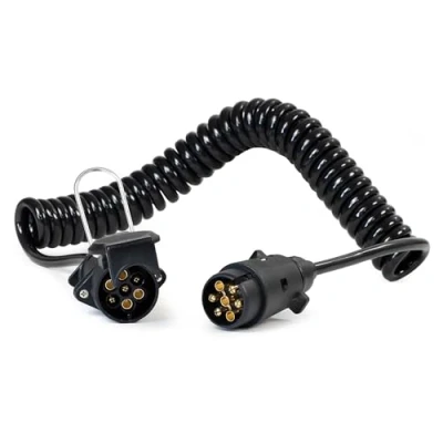 Abbildung von Wiltec 7 poliges Spiralkabel 3 m, Anhängerkabel PVC, Robustes Elektrokabel mit Stecker &amp; Buchse, Verlängerungskabel für Anhänger und Wohnwagen