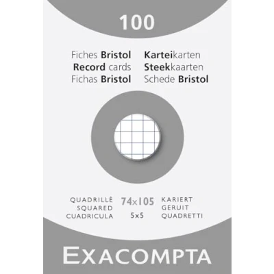 Abbildung von Exacompta 13200B Karteikarten, kariert, 5x5, ungelocht, Format 74 x 105 mm, für Tintenstrahldrucker, Laserdrucker und Kopierer, Weiß, 10 Packungen à 100 Stück
