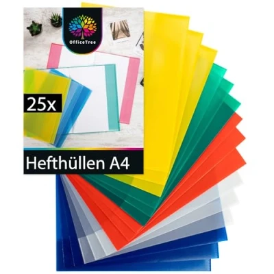 Abbildung von OfficeTree 25x Hefthüllen A4 Bunt Heftumschläge Umschläge Heft Heftschoner Heftumschlag Hefthülle für Schulhefte Dokumentenecht