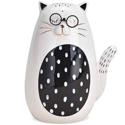 Abbildung von matches21 Katze mit Brille Dekofigur Katzenfigur modernes Design Keramikkatze Keramik weiß &amp; schwarz 1 STK 9x12x7 cm