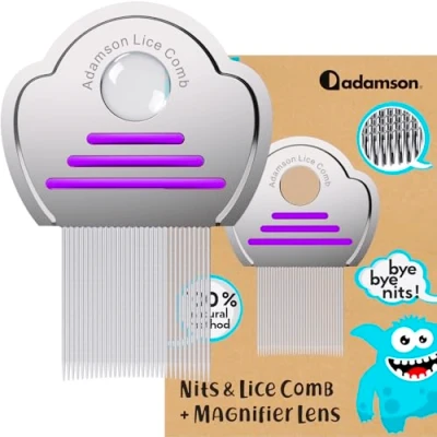 Abbildung von Adamson Läusekamm Kinder Lice Comb Edelstahl Nissenkamm Extra Fein Effektiver Langlebig und Leicht zu Reinigen Violett