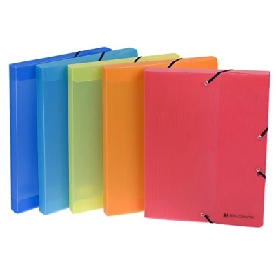 Abbildung von Exacompta 5967E Packung mit 17 Archivboxen Linicolor aus PP, strapazierfähig und robust, Gummizugverschluß, Rücken 25mm, farbig sortiert, Stück