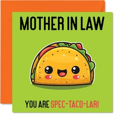Abbildung von Stuff4 Geburtstagskarte für Schwiegermutter Spec Taco lar lustige vom Schwiegersohn, Schwiegertochter, Muttertagskarte Schwiegermutter, 145 mm x mm,