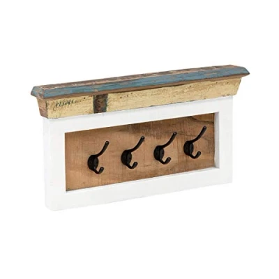 Abbildung von Woodkings® Schlüsselbrett Wandhaken Wandekoration Hakenleiste Perth Holz weiß Natur rustikal