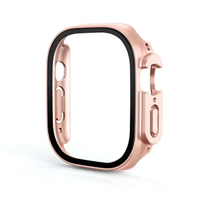 Abbildung von mtb more energy Hülle kompatibel mit Apple Watch 9, 8, 7 (45mm) Rosegold metallic integrierter Displayschutz aus gehärtetem Glas Rundum Schutz Bumper Gehäuse Schutzhülle Tempered Glass