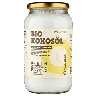 Abbildung von Kokosöl Bio CocoNativo Geschmacksneutral (desodoriert) Coconut oil 1000mL (1L) Kokosfett, Kokosnussöl, Premium, Nativ, Kaltgepresst, Rohkostqualität zum Kochen und Backen, für Haare Haut