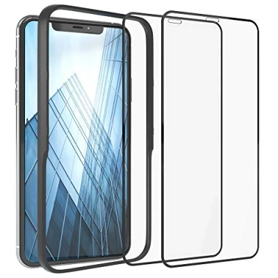 Abbildung von EAZY CASE 2X Displayschutzfolie aus Glas mit Rand kompatibel iPhone XS Max / 11 Pro Max, Full Screen Displayschutz Installationshilfe, Schutzglas 5D, 9H, Anti Kratzer, Selbstklebende Glasfolie