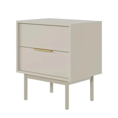 Abbildung von Selsey Nachttisch Beistellschrank Beistelltisch Nachtschrank 54 cm Mit 2 Schubladen Graubeige Holzerne Beine Viviaro